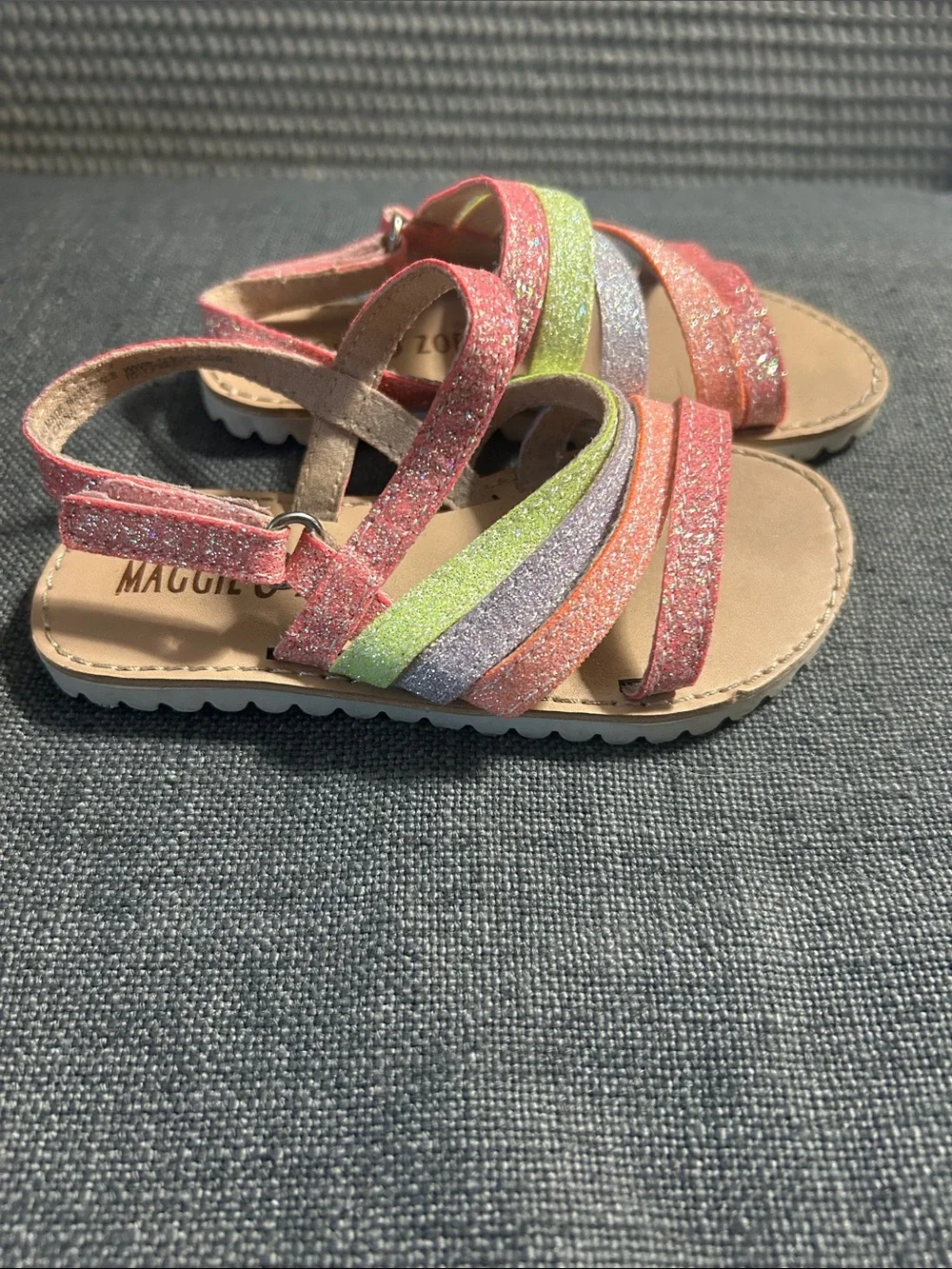 Maggie & Zoe Glitter Multi-Striped Pink Green Purple Orange Sandals